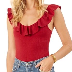 Reformation Red Ruffle Tank Top Off the Shoulder optional Size Small